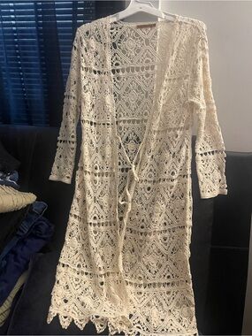 Belldini Crochet Lace Open Cardigan in Cream Size LARGE NWOT
